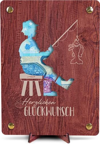 Hochwertiges XL Geldgeschenk aus Holz für passionierte Angler