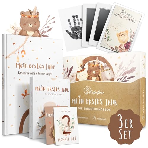 Einzigartiges Geschenkset für Babys erstes Jahr - Erinnerungsbox 3in1