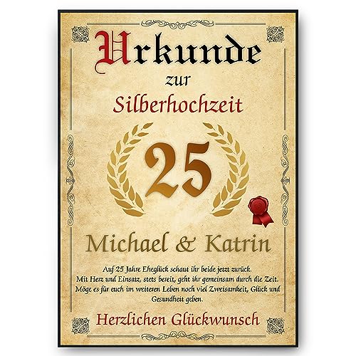 Einzigartige personalisierte Urkunde für Silberhochzeit | Individuelles Geschenkidee