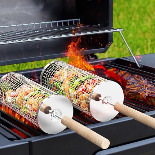 Premium Grillkorb Set aus Edelstahl 304 mit abnehmbarem Holzgriff - Perfektes Geschenk für Männer!