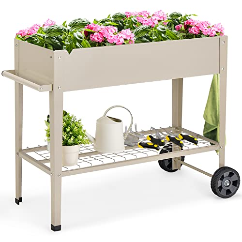 Mobiler Hochbeet mit Rädern und Regal für Balkon und Garten