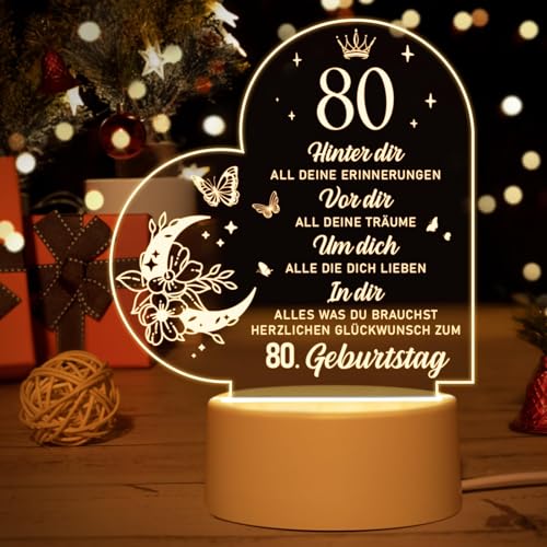 Einzigartiges Acryl Nachtlicht zum 80. Geburtstag - Geschenkideen für alle