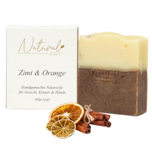 Handgemachte Zimt & Orange Naturseife - Zertifiziert, ohne bedenkliche Inhaltsstoffe - Duschseife für alle Hauttypen