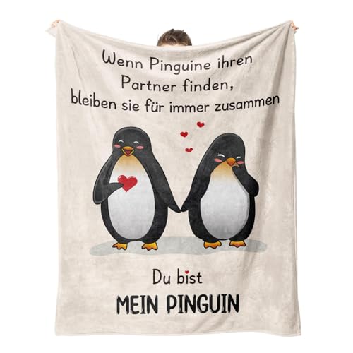 Personalisierte Pinguin Decke - Romantisches Jahrestag Geschenk für Partner - 157x132 cm
