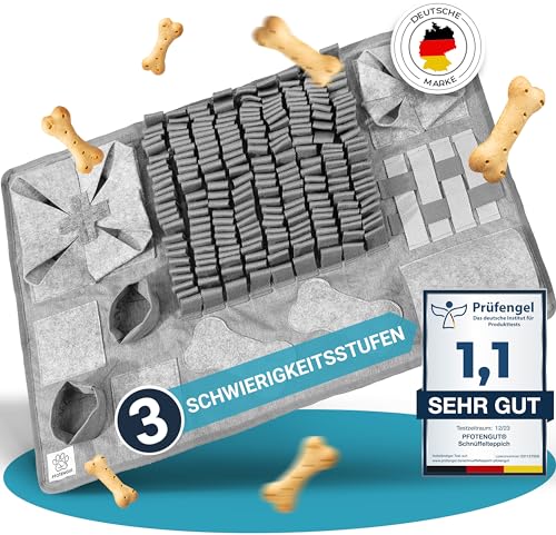Entdecke den PFOTENGUT® Schnüffelteppich: 11 Trainingselemente, 3 Schwierigkeitsstufen - Perfektes Hundegeschenk!