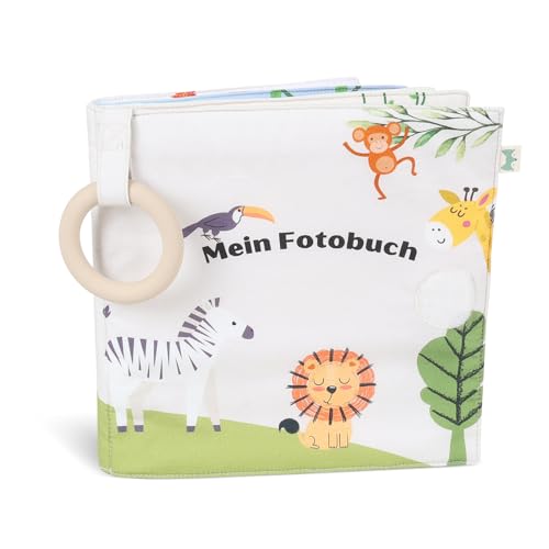 Bio-Baumwoll-Fotobuch mit Beißring für Babys | Erinnerungsbuch zur Geburt