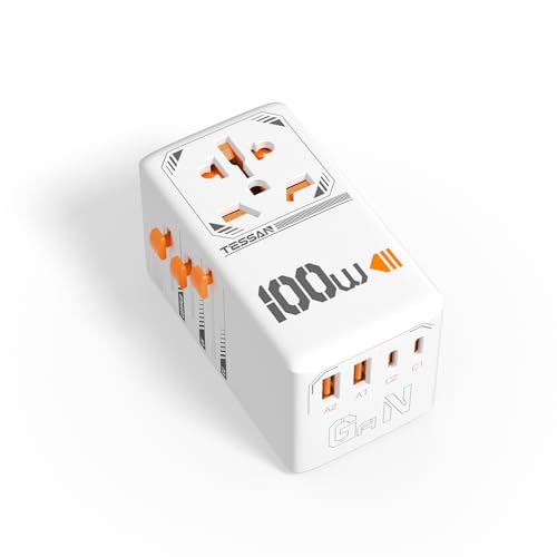 Leistungsstarker TESSAN 100W GaN Reiseadapter mit 4 USB Ports, weltweit einsetzbar