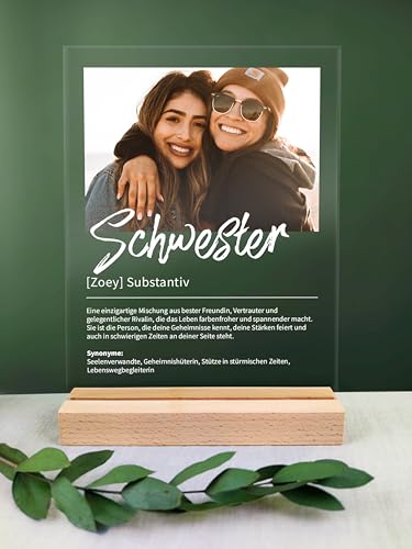 Personalisiertes Acryl-Foto-Geschenk für Schwester: Duden-Definition, perfekt für Weihnachten und Geburtstag