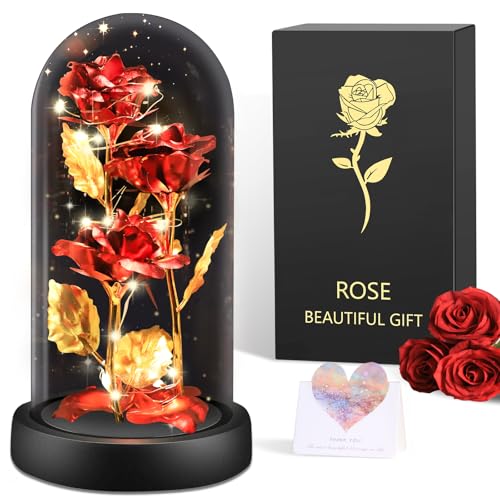 Romantische Ewige Rose im Glas - Rote Galaxie Blume mit LED Licht
