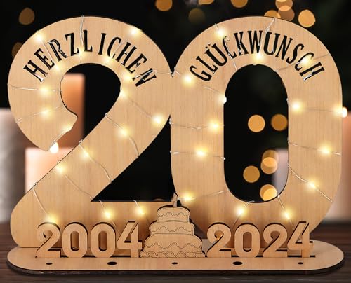 Originelles Geldgeschenk zum 20. Geburtstag mit LED Lichterkette und Holz-Schild