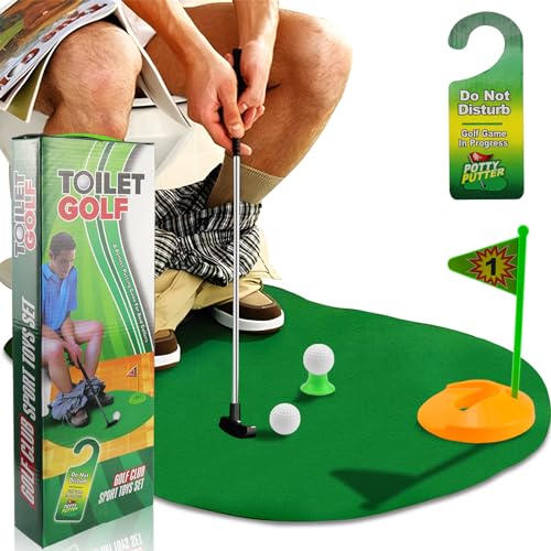 Originelles Toiletten-Golfspiel für Männer: 7-teiliges Set mit Golfschläger, Matte & Bällen