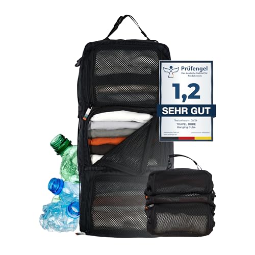 Platzsparende Reiseorganizer aus recycelten Materialien für Rucksack und Koffer in Schwarz