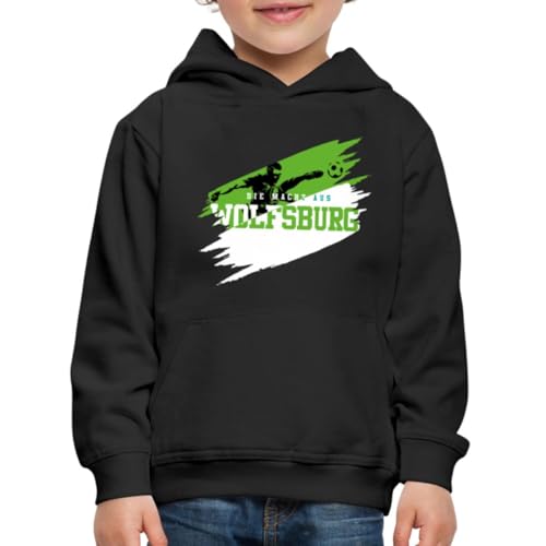 Einzigartiger Wolfsburg Fußball Fan Kinder Hoodie in Grün-Weiß, Größe 98/104