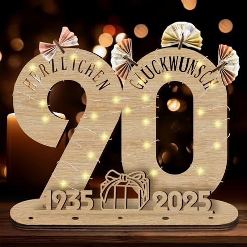 Personalisierbares Holz-Schild mit LED Gästebuch für 90. Geburtstag