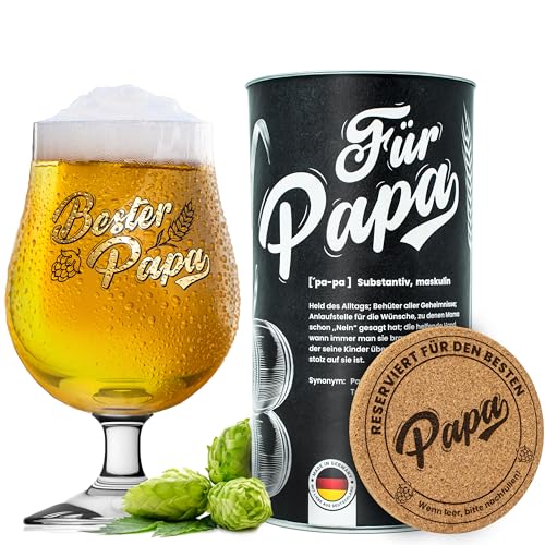 Edles Bierglas für den besten Papa in Geschenkbox mit Echtgold