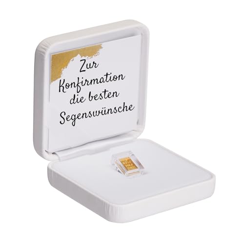 Edles Geschenk zur Konfirmation: 1g Goldbarren in Kapsel, Etui & Grußkarte