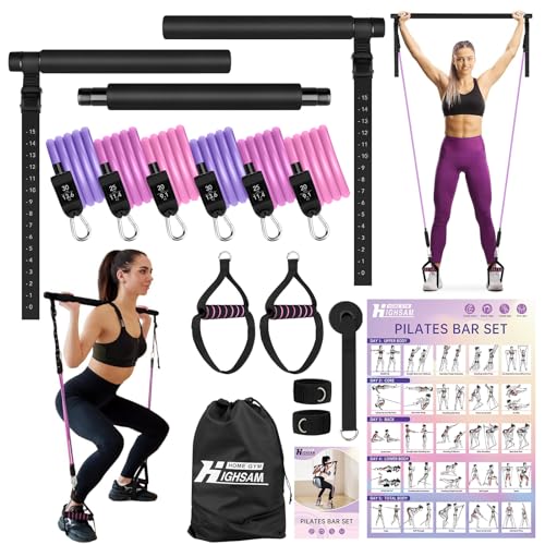 Ultimatives Pilates Bar Set: 6 Fitnessbänder mit Stange, Griffe, Türanker, Fußschlaufen