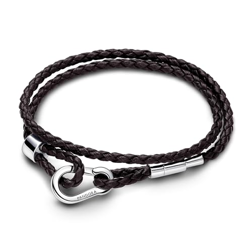 Entdecke das stilvolle PANDORA Doppeltes Lederarmband-Set für besondere Momente, 38 cm, 593338C01-D2.