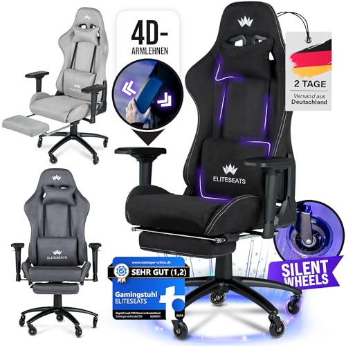 Ultimativer Gaming Stuhl: Ergonomisch, Kratzerfreie Rollen, Atmungsaktiv, 4D-Armlehnen, Fußstütze | 150 kg Belastbarkeit