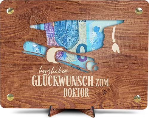 Hochwertiges XL Holzgeschenk für Doktoren inkl. Ständer und Karte