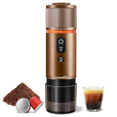 Genießen Sie unterwegs frischen Espresso: CONQUECO Elektrische Kaffeemaschine, selbstheizend, batteriebetrieben – perfekt für Camping!