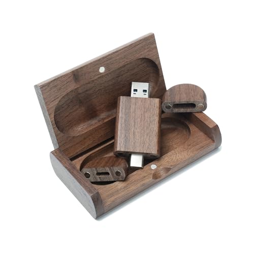 Kompakter USB Stick 3.0 64GB OTG USB C Speicherstick in edler Walnusskiste