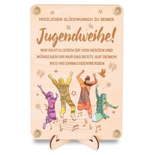 Originelle Geldgeschenk-Verpackung aus Holz für Jugendweihe - Deko & Karte inklusive.