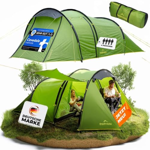Leichtes, wasserdichtes Campingzelt für 4 Personen - trailvista® Cevedale Zelt mit Vorzelt