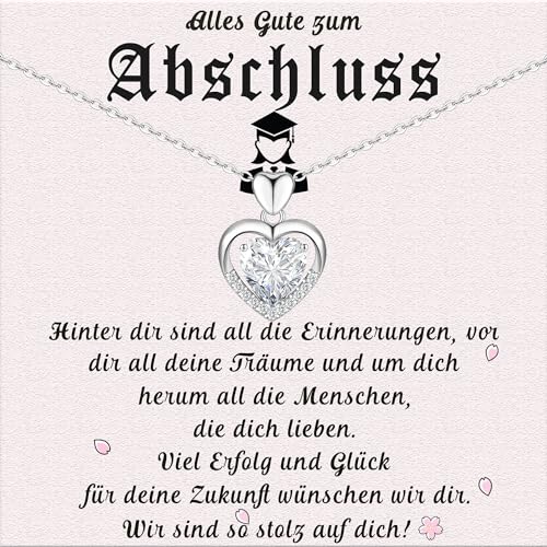 Herz Kette für Mädchen: Perfektes Abschlussgeschenk zum Bachelor, Master, Abitur. Ideal für Tochter, Enkelin, Schwester, Nichte, Freundin.