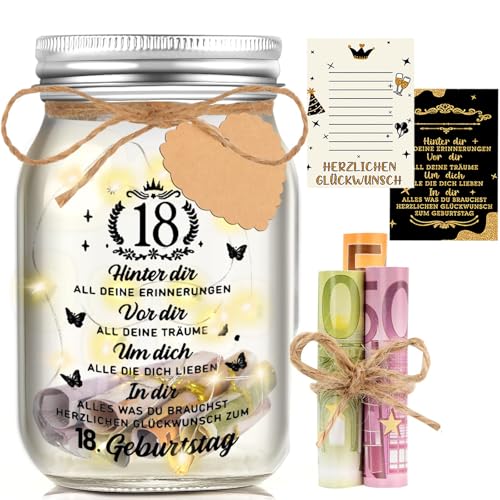 Originelle Geldgeschenk-Verpackung zum 18. Geburtstag mit LED-Leuchtflasche