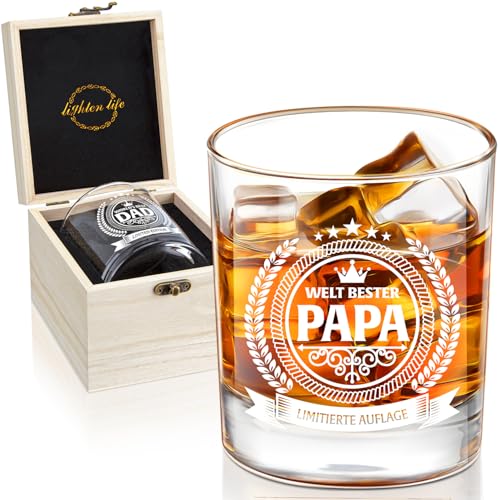 Exklusives Whiskeyglas in edler Holzkiste - Perfektes Geschenk für Papa