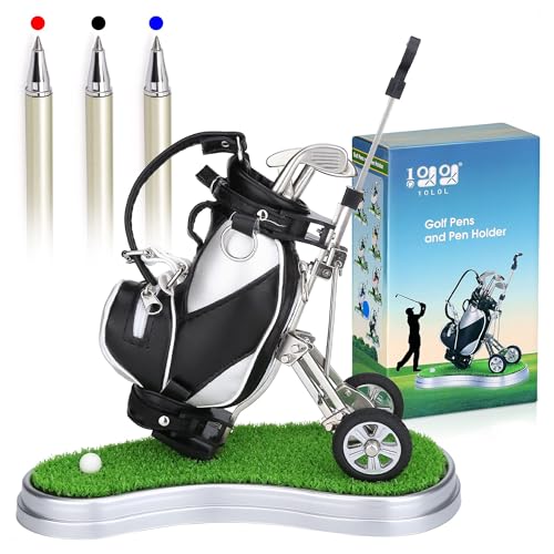 Einzigartiges Golf-Schreibtisch-Dekor: 3 Golfschläger-Stifte in Stifthalter, perfektes Geschenk für Männer