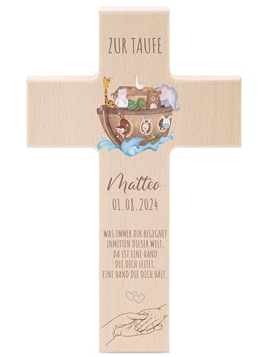 Einzigartiges personalisiertes Taufkreuz aus Buchenholz mit hochwertigem Druck - Ideales Geschenk!