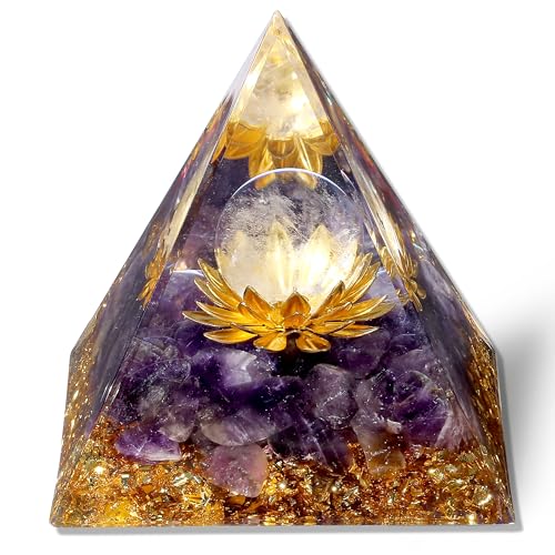 Positive Energie pur: Große Amethyst Orgonit Pyramide mit Lotus-Design, perfektes Weihnachtsgeschenk!