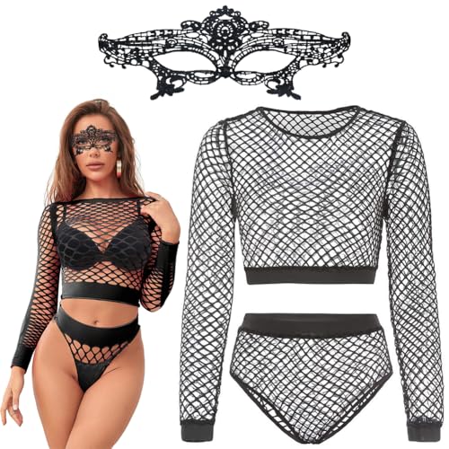 Verführerisches 3-teiliges Dessous-Set für Damen mit Spitze und Mesh
