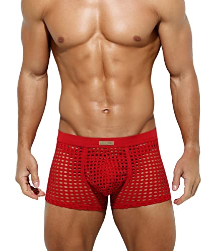 Verführerische Mauro Kane Herren Boxershorts in Rot - Transparentes Netzdesign