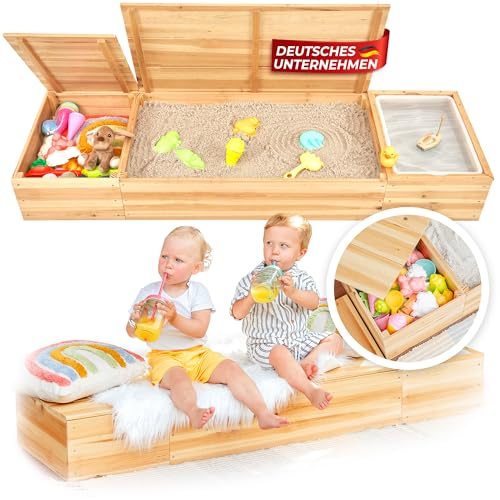 Luxuriöser 4-in-1 Sandkasten von SCHRIMA® aus Massivholz mit multifunktionalen Features