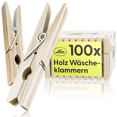 100 bruchsichere Luna® Holz-Wäscheklammern, 7,5cm groß, frei von Chemikalien, ideal zum Basteln.
