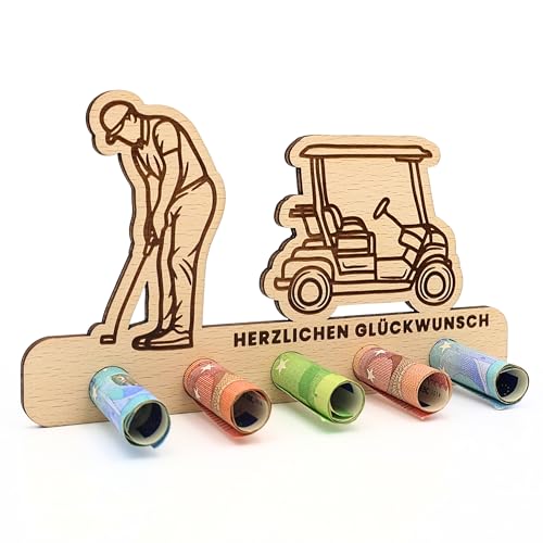 Handgefertigte Holzverpackung für Golfer - Perfektes Geldgeschenk in stilvollem Design