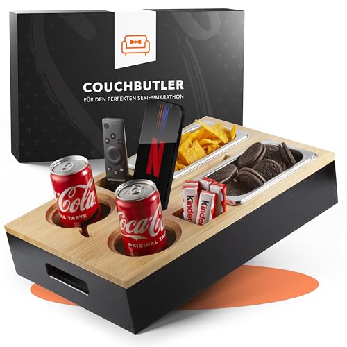 Personalisierte Bambus Couchbar Snackbox mit Geschenkbox | Sofa Tablett mit Snackschalen