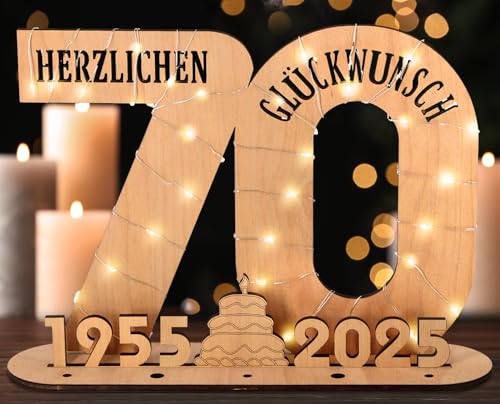 Originelles 70. Geburtstagsgeschenk für Frauen & Männer mit Geldgeschenk, LED-Lichterkette & Gästebuch