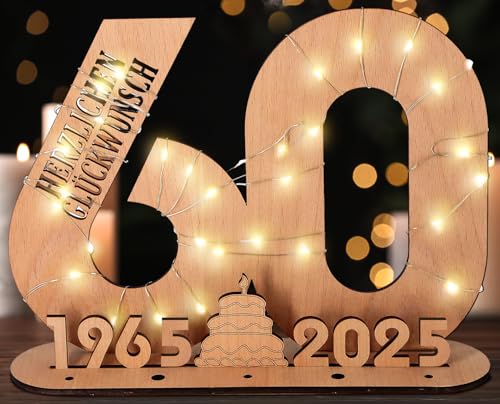Personalisiertes Holzschild mit LED-Lichterkette für den 60. Geburtstag - Originelles Geschenk