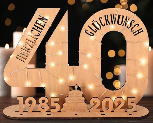 Originelles Geschenk zum 40. Geburtstag mit LED Lichterkette und Holz-Schild
