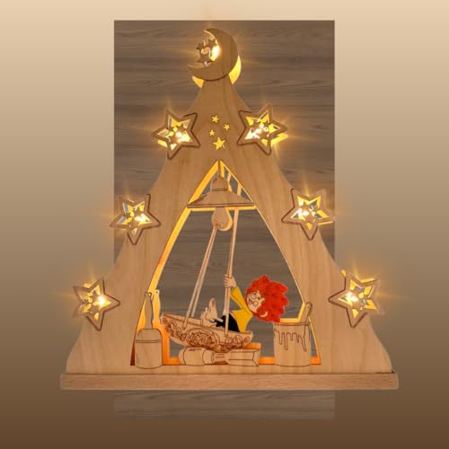 Hochwertige LED Lichterspitze aus dem Erzgebirge - Motiv Pumuckl in Schiffschaukel