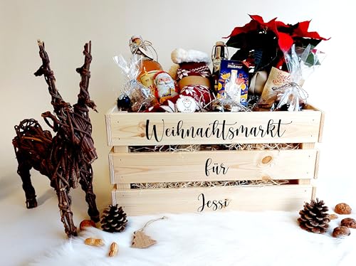 Personalisierte Weihnachtsmarkt-to-go Geschenkkiste mit Namen, Aufkleber DIY - Winterzauber Adventsgeschenk