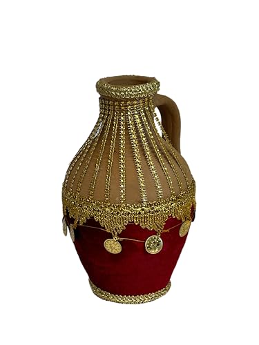Hochzeitsgeschenk: Handgefertigter türkischer Tonkrug Kina Testi, Bordeauxrot, traditionell verziert