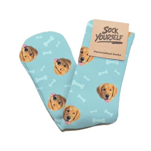 Generisch Firebox Personalisierbare Socken mit deinem Haustier – Haustierfoto im Comic-Style Größe 35-45 - mit verschiedenen Hintergründen