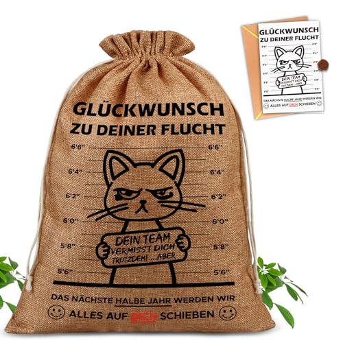 Originelles Abschiedsgeschenk mit Karte für Kollegen - Glückwunsch zur Flucht! Ideal für Ruhestand, Rente, Jobwechsel
