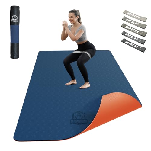 Yogamatte XXL für Fitness & Yoga mit Resistance Bands & Tragetasche, Marineblau