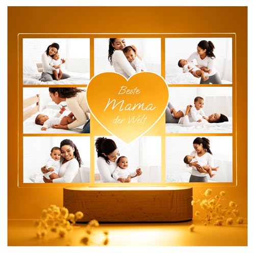 Personalisiertes Acrylglas-Bild mit LED-Nachtlicht für die beste Mama der Welt.
